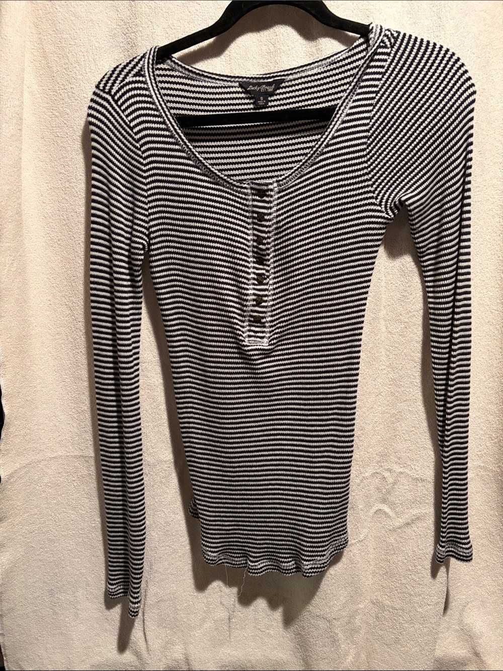 Lucky Brand Black & White Striped Long-Sleeve Henley